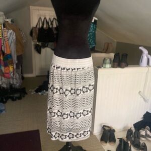 H&M Black and White Geometric Midi Skirt